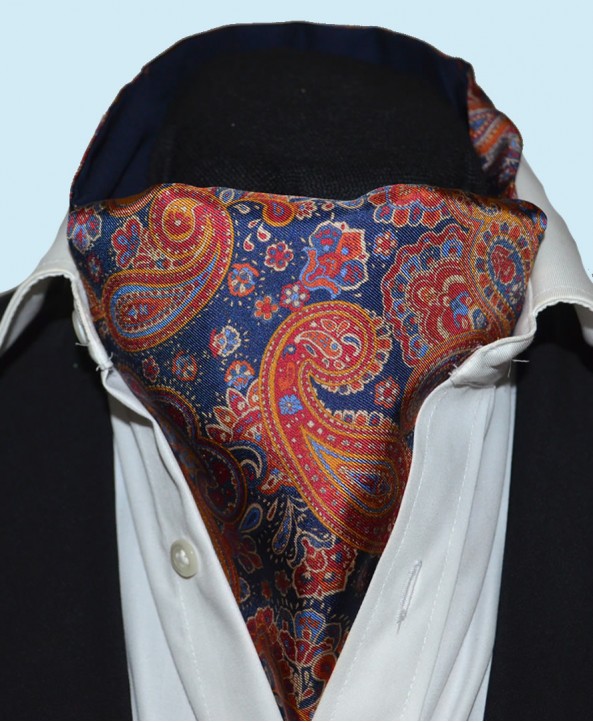 Fine Silk Persian Prince Paisley Pattern Cravat in Navy